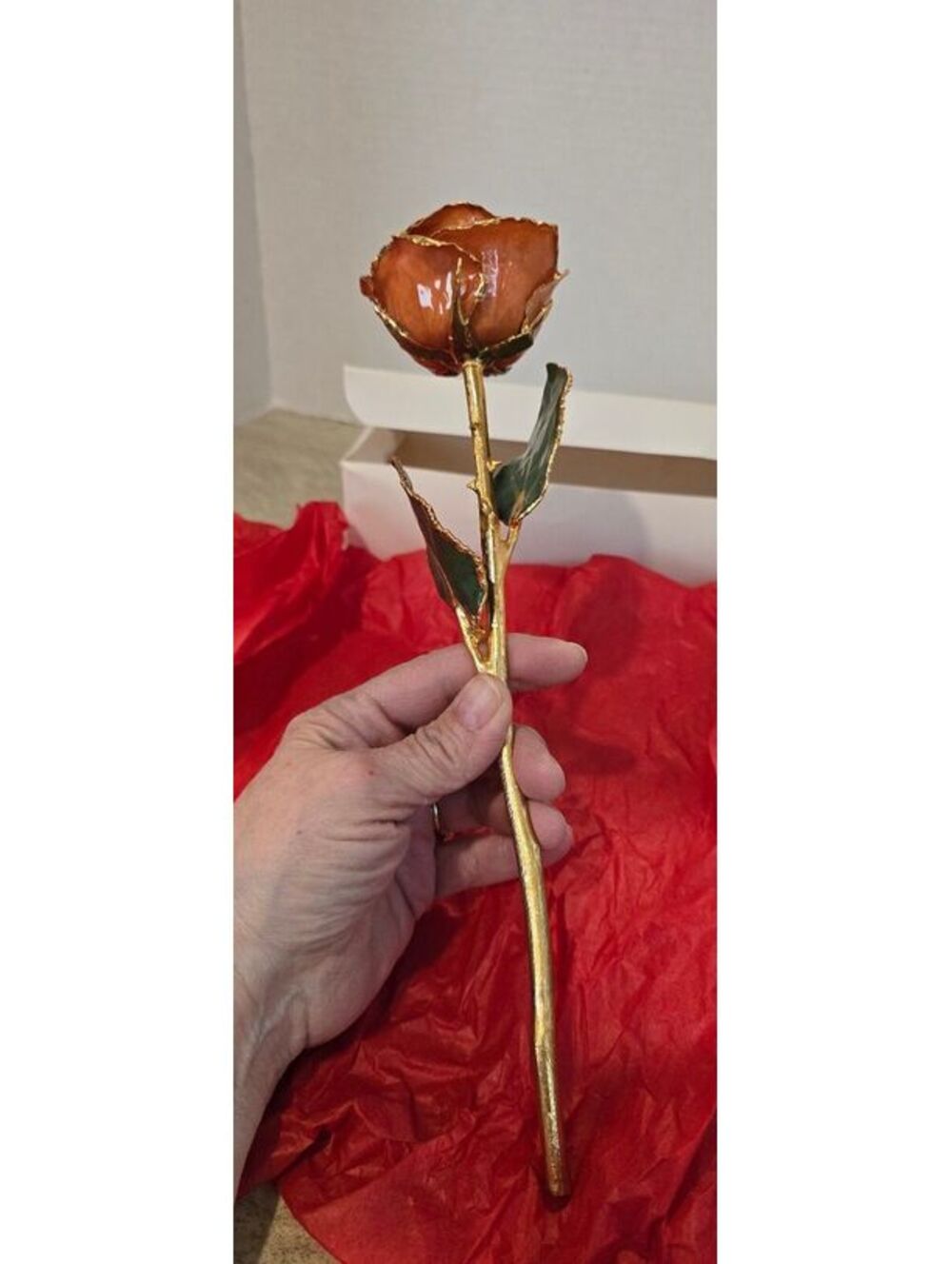 24K Gold Forever Real Rose Petal Dipped in Lacquer and Trimmed in Gold Romance